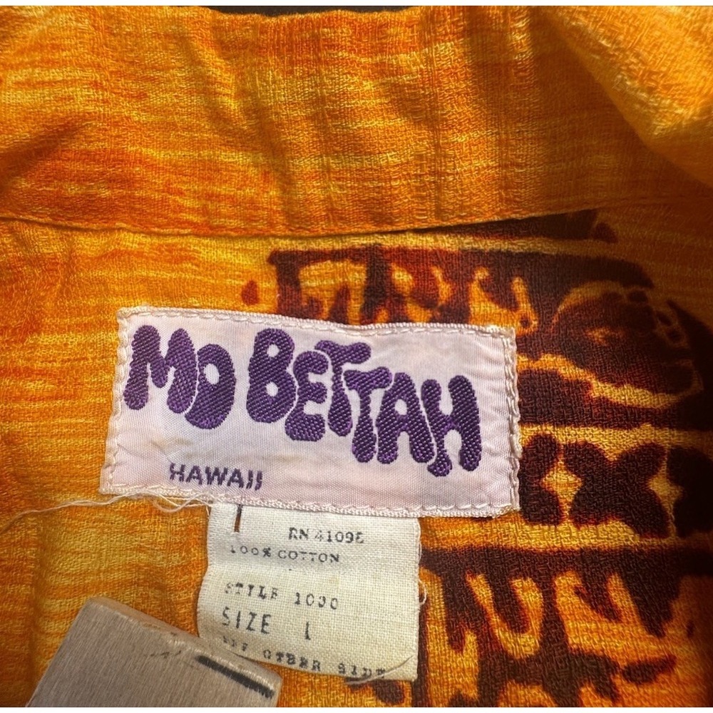 VTG Mo Bettah Hawaii Mens L Orange Hawaiian Aloha Shirt Tiki Tribal 100% Cotton - Picture 2 of 5